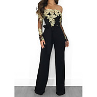 baratos -Mulheres Kentucky Derby Preto Vinho Dourado Perna larga Macacão Pijama Macacão, Floral Renda / Tule / Chifon S M L Primavera Verão Outono / Inverno