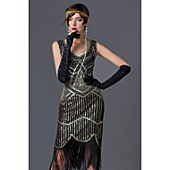 baratos -charleston Borla Anos 20 Gatsby Rugindo 20s Vestido Flapper Mulheres Lantejoula Ocasiões Especiais Preto / Dourado / Verde / preto Vintage Cosplay Festa Baile de Formatura Sem Manga Até os Joelhos