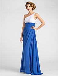 cheap -Sheath / Column Mother of the Bride Dress Color Block One Shoulder Floor Length Chiffon Sleeveless with Beading Draping Side Draping 2022