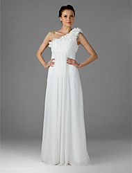 cheap -Sheath / Column Bridesmaid Dress One Shoulder Sleeveless Elegant Floor Length Chiffon with Ruffles / Draping 2022
