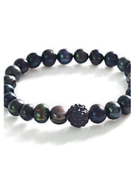 cheap -Lureme®Culture Pearls with Shamballa Ball Elastic Bracelet