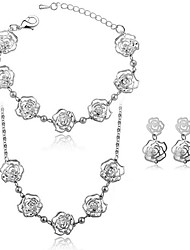 cheap -Lureme®Rose Charm Necklace Earrings Bracelet Jewelry Set(Silver)