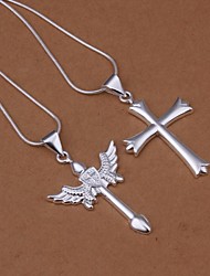 cheap -Lureme®Men&#039;s Jewelry set Plated 925 Silver Two-Piece Wings Cross Necklace