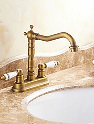 cheap -Antique Brass Bathroom Sink Faucet,Centerset Centerset Two Handles Two HolesBath Taps with Hot and Cold Switch