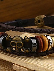 cheap -Lureme®Vintage Alloy Pirate Skull Shape Genuine Leather Beads Knitting Bracelet