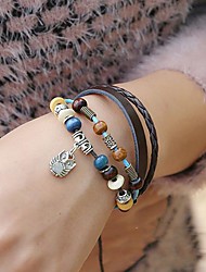 cheap -Lureme®Vintage Alloy Owl Pendant Genuine Leather  Beads Knitting Bracelet