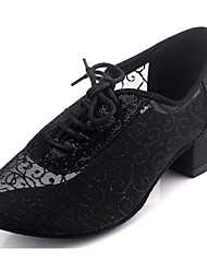cheap -Women&#039;s Ballroom Shoes Practice Shoes Latin Salsa Dance Heel Lace Tulle Low Heel Black Silver Purple Ankle Strap 2022