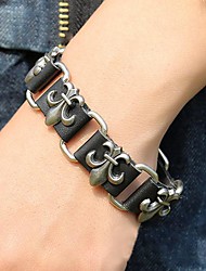 cheap -Lureme®Vintage Alloy Cross Pattern Circle Inset Genuine Leather Linked Bracelet