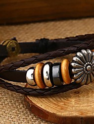 cheap -Lureme®Vintage Alloy Chrysanthemum Shape Genuine Leather Beads Knitting Bracelet