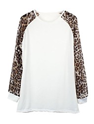 cheap -Women&#039;s Blouse Leopard Cheetah Print Plus Size Round Neck Daily Long Sleeve Tops White