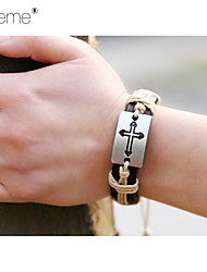 cheap -Lureme® European Style Leather Bracelet Alloy Cross Sign Woven Bracelet