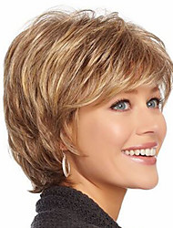cheap -Synthetic Wig Wavy With Bangs Machine Made Wig Blonde Short Strawberry Blonde#27 Synthetic Hair Women&#039;s Highlighted / Balayage Hair Blonde