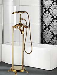 cheap -Bathtub Faucet - Contemporary Electroplated Free Standing Ceramic Valve Bath Shower Mixer Taps / Three Handles One Hole