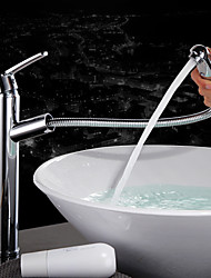 cheap -Contemporary Modern Centerset Pullout Spray Ceramic Valve Single Handle One Hole Chrome, Bathroom Sink Faucet