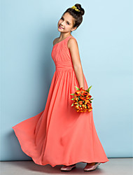 cheap -A-Line Ankle Length Junior Bridesmaid Dress Chiffon Sleeveless One Shoulder with Side Draping 2022 / Natural / Mini Me