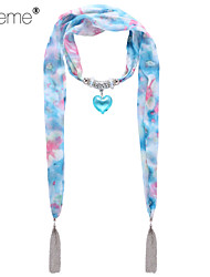 cheap -Lureme® Fashion Bohemia Style Multi Col Sakura Chiffon Scarf with Heart Tassels Pendant Necklace