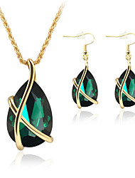 cheap -Jewelry Set Drop Earrings For Women&#039;s Sapphire Crystal Synthetic Emerald Party Wedding Special Occasion Gemstone &amp; Crystal Crystal Rose Gold Plated Pear Cut Solitaire Teardrop Green Gray / Gift