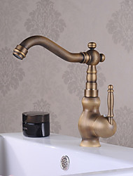 cheap -Antique Brass Bathroom Sink Faucet,Single Handle One Hole Traditional Bath Taps with Hot and Cold Water and Ceramic Valve