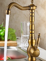 cheap -Antique Brass Kitchen Faucet, Deck Mounted One Hole Standard Spout Rotatable Kitchen Taps with Hot and Cold Switch