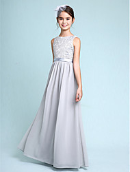 cheap -Sheath / Column Floor Length Junior Bridesmaid Dress Chiffon Sleeveless Bateau Neck with Lace 2022 / Natural