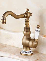 cheap -Brass Bathroom Sink Faucet,Single Handle One Hole 	Standard Spout Rotatable Faucet Set with Ceramic Handle and Hot/Cold Water