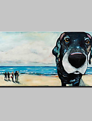 cheap -Oil Painting Handmade Hand Painted Wall Art Pop Art Modern Animal Dog Beach Home Decoration Décor Stretched Frame Ready to Hang