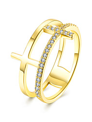 cheap -Band Ring For Women&#039;s AAA Cubic Zirconia Party Wedding Casual Zircon Cubic Zirconia Copper Cross Gold / Imitation Diamond