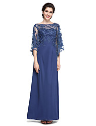cheap -Sheath / Column Mother of the Bride Dress Elegant See Through Bateau Neck Ankle Length Chiffon Lace Half Sleeve with Lace 2022