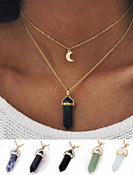 cheap -Pendant Necklace For Women&#039;s Turquoise Natural Stone Christmas Gifts Party Wedding Obsidian Alloy Double Moon Black