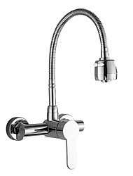 cheap -Minimalisht Style Wall Mounted Brass Kitchen Faucet,Rotatable Modern Chrome Tall High Arc Standard Spout Kitchen Faucet with Hot and Cold Switch and Valve