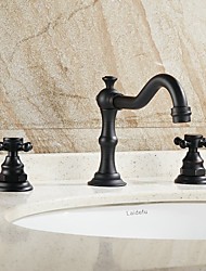 cheap -Antique Copper Bathroom Sink Faucet,Widespread Oil-rubbed Bronze Centerset Two Handles Three Holes Bath Taps with Hot and Cold Switch