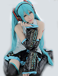 cheap -Inspired by Vocaloid Miku Video Game Cosplay Costumes Cosplay Suits Patchwork / Anime Sleeveless Blouse Skirt Sleeves Costumes / Tie / Belt / Stockings / Belt / Stockings
