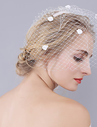 cheap -One-tier Cut Edge Wedding Veil Blusher Veils with Satin Flower Mesh / Birdcage