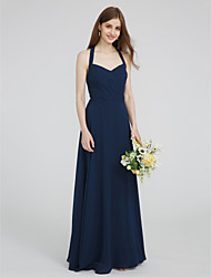 cheap -A-Line Bridesmaid Dress Halter Neck Sleeveless Beautiful Back Floor Length Chiffon with Criss Cross 2022