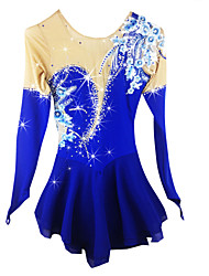 cheap -Figure Skating Dress Women&#039;s Girls&#039; Ice Skating Dress Outfits Aquamarine Flower Spandex High Elasticity Competition Skating Wear Handmade Solid Colored Long Sleeve Ice Skating Figure Skating