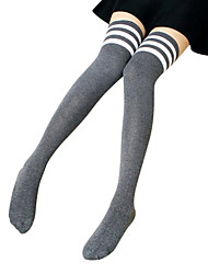 cheap -Women&#039;s Lolita Socks / Long Stockings Thigh High Socks White Black Gray Striped Stripes Above Knee Cotton Lolita Accessories / High Elasticity