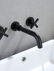 cheap -Industrial Style Brass Bathroom Sink Faucet，Wall Installation Black Widespread Painted Finishes Two Handles Three HolesBath Taps with Hot and Cold Water