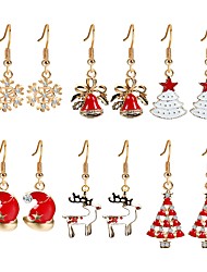 cheap -12pcs Drop Earrings For Women&#039;s Christmas Prom Imitation Diamond Alloy Snowflake Christmas Tree