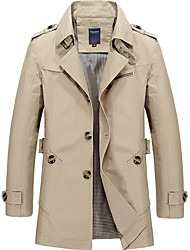 cheap -Men&#039;s Trench Coat Overcoat Daily Fall Winter Long Coat Notch lapel collar Vintage Jacket Long Sleeve Solid Colored Blue Army Green Khaki