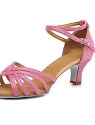 cheap -Women&#039;s Latin Shoes Dance Shoes Party Training Indoor Basic Sandal Heel Solid Color Customized Heel Buckle Rosy Pink