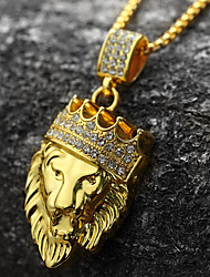 cheap -1pc Pendant Necklace For Men&#039;s Cubic Zirconia Party Gift Casual 18K Gold Plated Yellow Gold Imitation Diamond Engraved franco chain Lion King Crown Gold