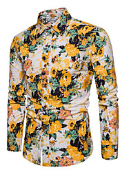 cheap -Men&#039;s Shirt Floral Collar Daily Holiday Print Long Sleeve Tops Basic Yellow / Spring / Summer