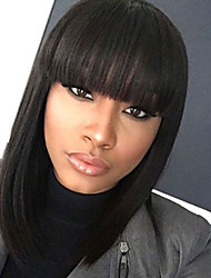 cheap -Black Wigs for Women Synthetic Wig Straight Kardashian Bob Wig Medium Length Natural Black #1B Synthetic Hair 12 Inch Women African American Wig with Bangs