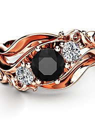 cheap -1pc Band Ring Ring For Women&#039;s Obsidian Black Wedding Night out&amp;Special occasion Masquerade Copper Obsidian Rose Gold Plated Vintage Style Petal / Imitation Diamond