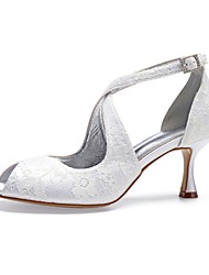 cheap -Women&#039;s Wedding Shoes D&#039;Orsay &amp; Two-Piece Wedding Sandals Bridal Shoes Lace Flared Heel Peep Toe Wedding Party &amp; Evening Lace Satin Ankle Strap Spring &amp; Summer Solid Colored White Champagne Ivory