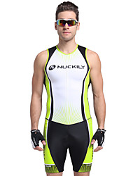 cheap -Nuckily Men&#039;s Short Sleeve Triathlon Tri Suit Green Stripes Bike Breathable Anatomic Design Ultraviolet Resistant Sports Polyester Spandex Stripes Triathlon Clothing Apparel / Stretchy / Advanced