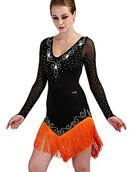 cheap -Latin Dance Dress Crystals / Rhinestones Women&#039;s Training Long Sleeve High Spandex Tulle