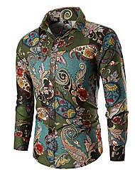 cheap -Men&#039;s Shirt Paisley Tribal Collar Street Daily Long Sleeve Tops Basic Fashion Vintage Cool Green Red / Wash with similar colours / Breathable / Holiday