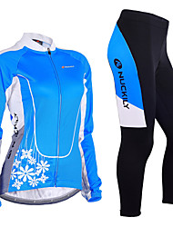 cheap -Nuckily Women&#039;s Long Sleeve Cycling Jersey with Tights Mountain Bike MTB Road Bike Cycling Winter Blue Floral Botanical Bike Clothing Suit Lycra Polyester Windproof 3D Pad Breathable Anatomic Design