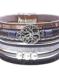 cheap -Women&#039;s Leather Bracelet Wide Bangle Classic Stylish Creative Tree of Life life Tree Ladies Simple Fashion Trendy everyday Leather Bracelet Jewelry Blue / Gray / Black For Carnival Birthday